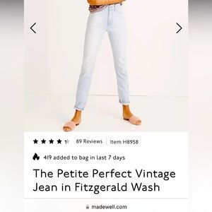 Madewell Petite Perfect Vintage Jean in Fitzgerald Wash